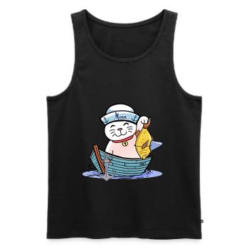 maritim Katze witzig Fischer Fisch Kinder Seemann - Männer Premium Bio Tank Top - Schwarz - Vorne - AI Model Male 178 light (178cm)