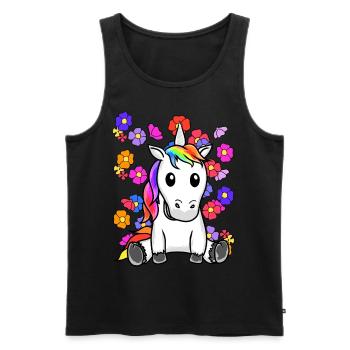 Rétro Licorne Fleurs Été Enfant Enfants Cheval - Débardeur bio Premium Homme - noir - Devant - Michal (187cm)