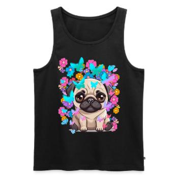 Hund Hunde Mops Frühling Blumen Schmetterlinge - Männer Premium Bio Tank Top - Schwarz - Vorne - Michal (187cm)