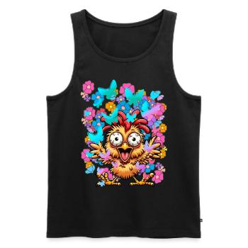 Poulet Poulets Printemps Fleurs Papillons Drôle - Débardeur bio Premium Homme - noir - Devant - Michal (187cm)
