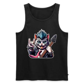 Katze Rock and Roll Gitarrist - Männer Premium Bio Tank Top - Schwarz - Vorne - Michal (187cm)