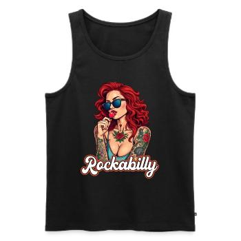 Cool Rockabilly Frau im Syle der 50er - Männer Premium Bio Tank Top - Schwarz - Vorne - Michal (187cm)