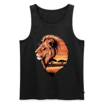 Lion dans la savane – Roi de la nature - Débardeur bio Premium Homme - noir - Devant - Michal (187cm)