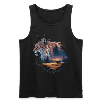Luchs in der Wildnis – Mystische Naturkunst - Männer Premium Bio Tank Top - Schwarz - Vorne - Michal (187cm)