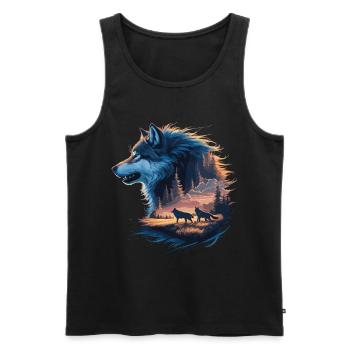 Wolfsrudel im Sonnenuntergang – Mystische Wildnis - Männer Premium Bio Tank Top - Schwarz - Vorne - Michal (187cm)