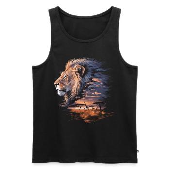 Roi de la savane – Art épique du lion - Débardeur bio Premium Homme - noir - Devant - AI Model Male 178 light (178cm)