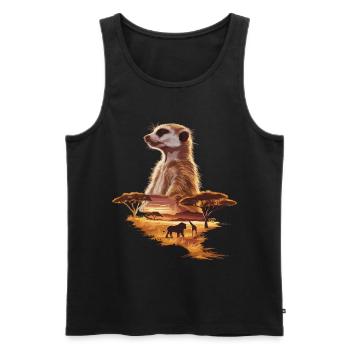 Suricates dans la savane – Faune africaine - Débardeur bio Premium Homme - noir - Devant - AI Model Male 178 light (178cm)