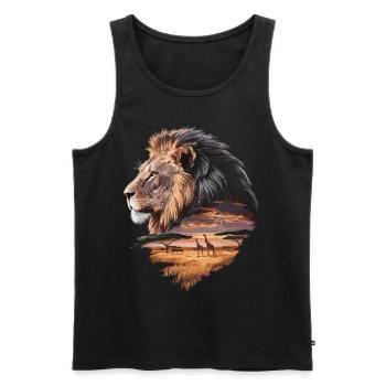Lion majestueux – Roi de la savane - Débardeur bio Premium Homme - noir - Devant - Michal (187cm)