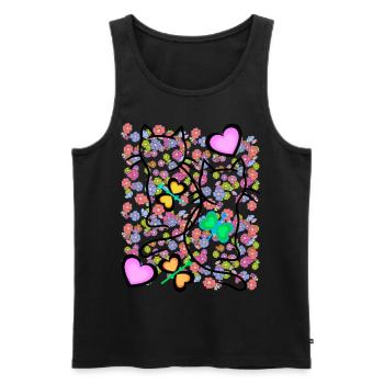 Spring Summer Retro Cats Flowers 80s 90s - Men's Premium Organic Tank Top - black - Front - AI Model Male 178 light (178cm)