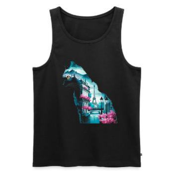 Silhouette Paysage Chat Paris - Débardeur bio Premium Homme - noir - Devant - Michal (187cm)