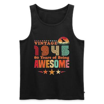 Vintage 1945 Anniversaire 80 ans D'être Awesome - Débardeur bio Premium Homme - noir - Devant - Michal (187cm)