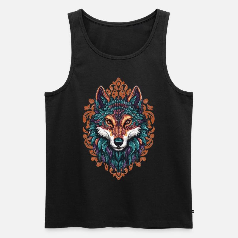 Mystischer Wolf – Boho & Mandala Kunst - Männer Premium Bio Tank Top - Schwarz