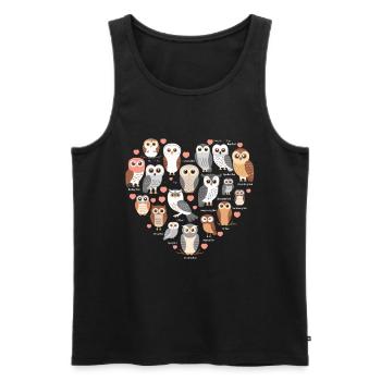 Hibou mignon avec coeur pour les amateurs de hiboux - Débardeur bio Premium Homme - noir - Devant - AI Model Male 178 light (178cm)