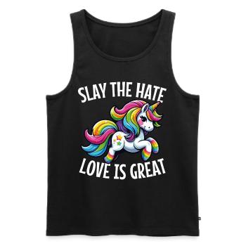 Slay The Hate Love Is Great Lgbtq+ Unicorn Pride - Männer Premium Bio Tank Top - Schwarz - Vorne - Michal (187cm)