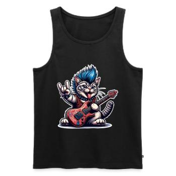Katze Rock and Roll Gitarrist - Männer Premium Bio Tank Top - Schwarz - Vorne - Michal (187cm)