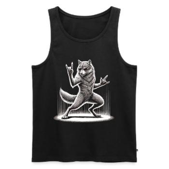 Rockender Wolf – Wild und Frei - Männer Premium Bio Tank Top - Schwarz - Vorne - Michal (187cm)