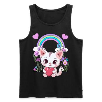 Arc-en-ciel Chaton Chat Chats Enfants Enfant Bébé - Débardeur bio Premium Homme - noir - Devant - AI Model Male 178 light (178cm)
