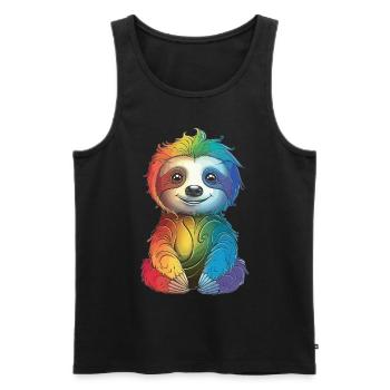 Buntes Regenbogen-Faultier - Geschenk Langschläfer - Männer Premium Bio Tank Top - Schwarz - Vorne - AI Model Male 178 light (178cm)