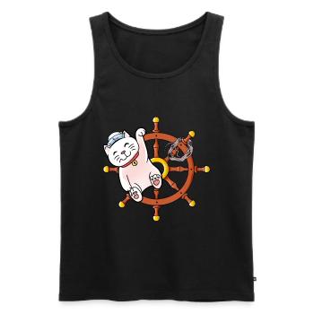 maritime, chat, chats, voile, Moin, enfants, enfant - Débardeur bio Premium Homme - noir - Devant - AI Model Male 178 light (178cm)