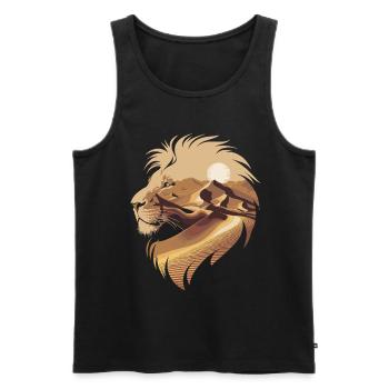Silhouette de lion dans le désert avec lever du soleil - Débardeur bio Premium Homme - noir - Devant - Michal (187cm)