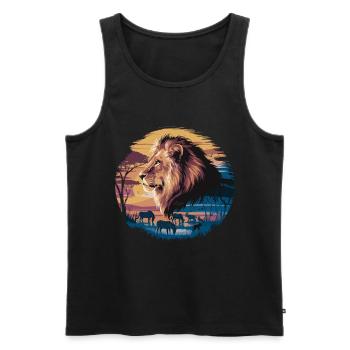 Löwe in der Wüste mit Zebras und Antilopen bei - Männer Premium Bio Tank Top - Schwarz - Vorne - AI Model Male 178 light (178cm)