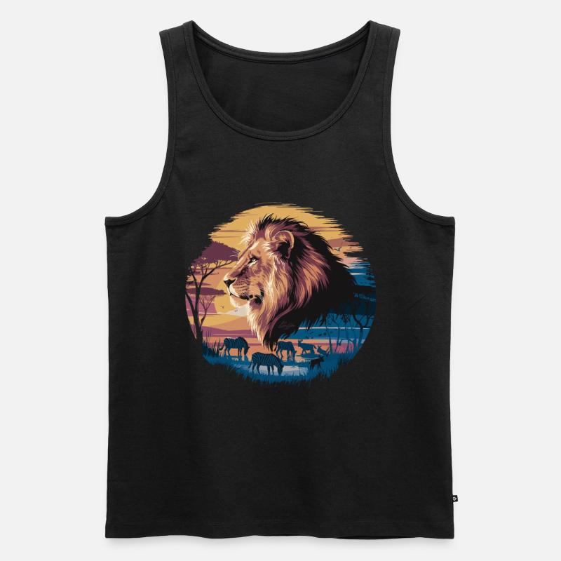 Löwe in der Wüste mit Zebras und Antilopen bei - Männer Premium Bio Tank Top - Schwarz