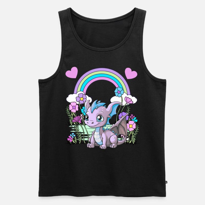 Drache Drachen Kinder Kind Regenbogen - Männer Premium Bio Tank Top - Schwarz