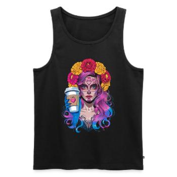 Dia de los Muertos Café avec Belle Femme de - Débardeur bio Premium Homme - noir - Devant - AI Model Male 178 light (178cm)