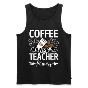 Le café donne des superpouvoirs aux enseignants, en disant - Débardeur bio Premium Homme - noir - Devant - Michal (187cm)