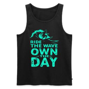Surfer Ride the Wave – Own the Day Spruch - Männer Premium Bio Tank Top - Schwarz - Vorne - AI Model Male 178 light (178cm)