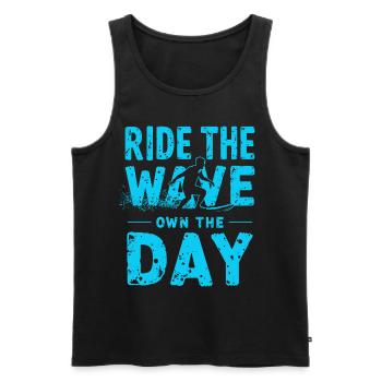 Surfer Ride the Wave – Own the Day Saying - Men's Premium Organic Tank Top - black - Front - AI Model Male 178 light (178cm)