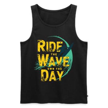 Surfer Ride the Wave – Own the Day Saying - Men's Premium Organic Tank Top - black - Front - AI Model Male 178 light (178cm)