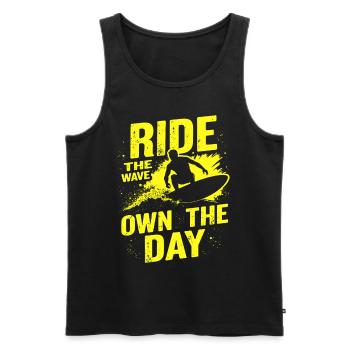 Surfer Ride the Wave – Own the Day Saying - Men's Premium Organic Tank Top - black - Front - AI Model Male 178 light (178cm)