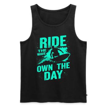 Surfer Ride the Wave – Own the Day Saying - Men's Premium Organic Tank Top - black - Front - AI Model Male 178 light (178cm)