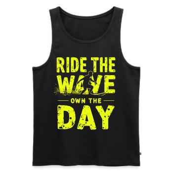 Surfer Ride the Wave – Own the Day Saying - Men's Premium Organic Tank Top - black - Front - AI Model Male 178 light (178cm)