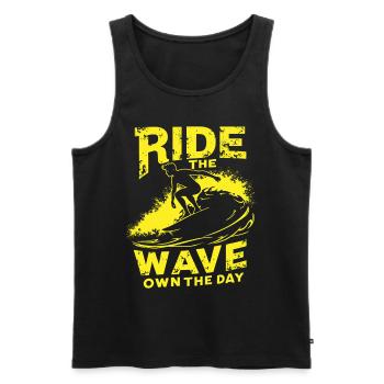 Surfer Ride the Wave – Own the Day Saying - Men's Premium Organic Tank Top - black - Front - AI Model Male 178 light (178cm)