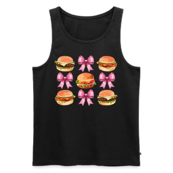 Coquette Bow Burger Hamburger Ruban Rose Maman - Débardeur bio Premium Homme - noir - Devant - AI Model Male 178 light (178cm)