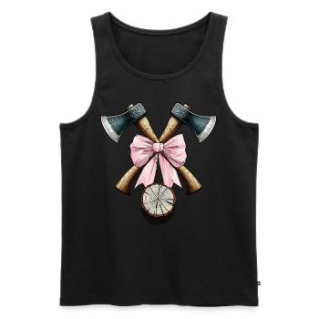 Coquette Arc Menuisier Bûcheron Fête des Mères Rose - Débardeur bio Premium Homme - noir - Devant - AI Model Male 178 light (178cm)