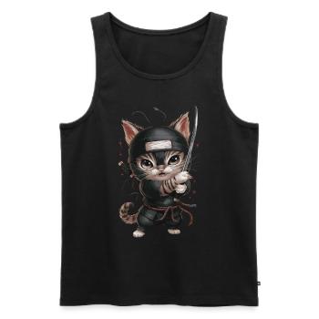 Chat ninja avec une épée en action - Mignon - Débardeur bio Premium Homme - noir - Devant - Michal (187cm)