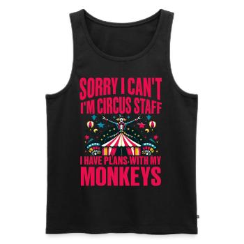 Sorry I can't I'm Circus Staff I have plans with - Men's Premium Organic Tank Top - black - Front - AI Model Male 178 light (178cm)
