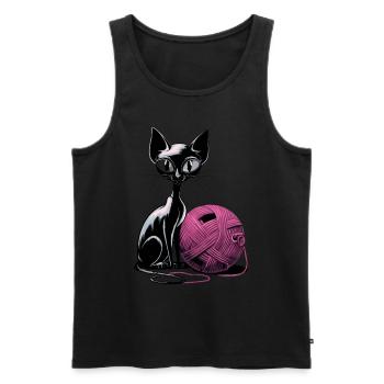 Chat noir avec pelote de laine pour les amoureux des chats - Débardeur bio Premium Homme - noir - Devant - Michal (187cm)