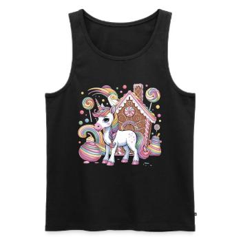 Magisches Einhorn und Lebkuchenhaus mit - Männer Premium Bio Tank Top - Schwarz - Vorne - Michal (187cm)