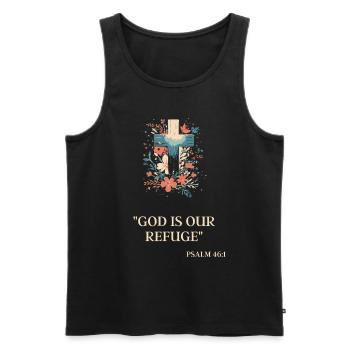 Kreuz mit Psalm 46:1: Gott ist unsere Zuflucht - Männer Premium Bio Tank Top - Schwarz - Vorne - Michal (187cm)