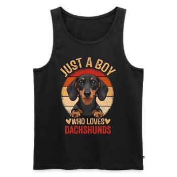Just a Boy Who Loves Dachshunds - Männer Premium Bio Tank Top - Schwarz - Vorne - Michal (187cm)