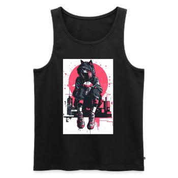 Otaku Streetwear Japon Cyberpunk Techwear Anime - Débardeur bio Premium Homme - noir - Devant - AI Model Male 178 light (178cm)