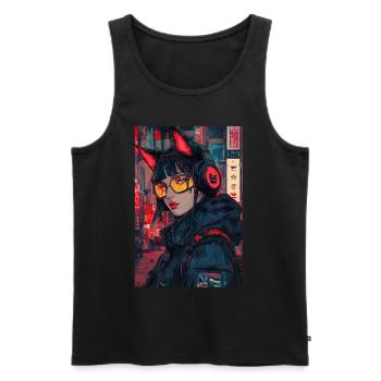 Otaku Streetwear Japon Cyberpunk Techwear Anime - Débardeur bio Premium Homme - noir - Devant - AI Model Male 178 light (178cm)