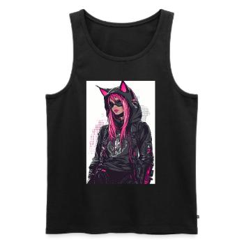 Otaku Streetwear Japon Cyberpunk Techwear Anime - Débardeur bio Premium Homme - noir - Devant - AI Model Male 178 light (178cm)