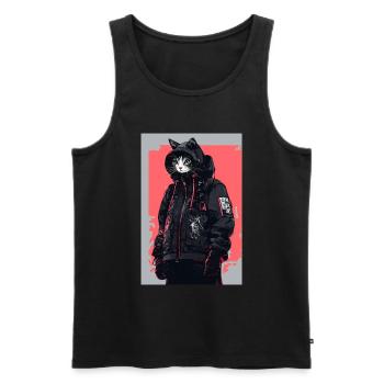 Otaku Streetwear Japon Cyberpunk Techwear Anime - Débardeur bio Premium Homme - noir - Devant - AI Model Male 178 light (178cm)