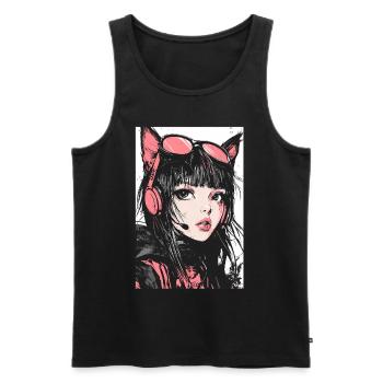 Otaku Streetwear Japon Cyberpunk Techwear Anime - Débardeur bio Premium Homme - noir - Devant - AI Model Male 178 light (178cm)