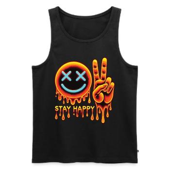 Smiley psychédélique - Stay Happy - Débardeur bio Premium Homme - noir - Devant - Michal (187cm)